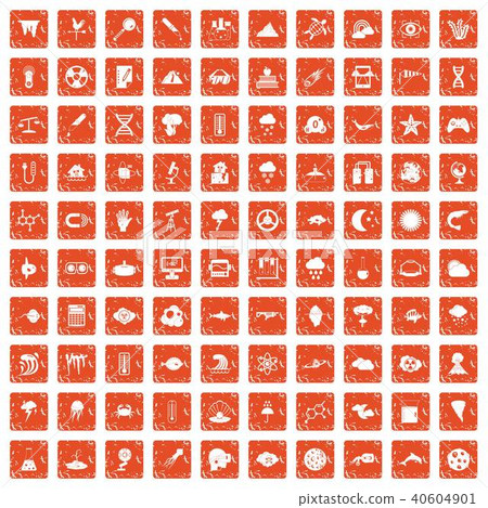100 research icons set grunge orange 40604901