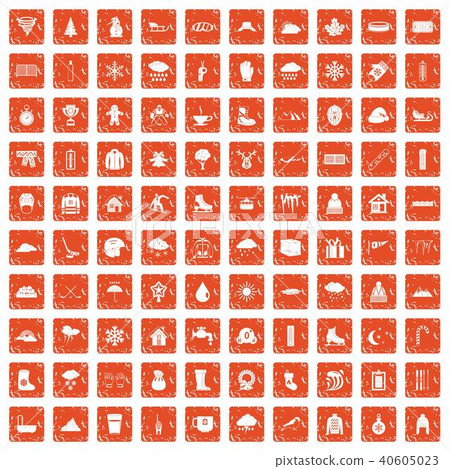100 snow icons set grunge orange 40605023