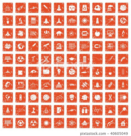 100 space icons set grunge orange 100 space icons set grunge orange 40605049