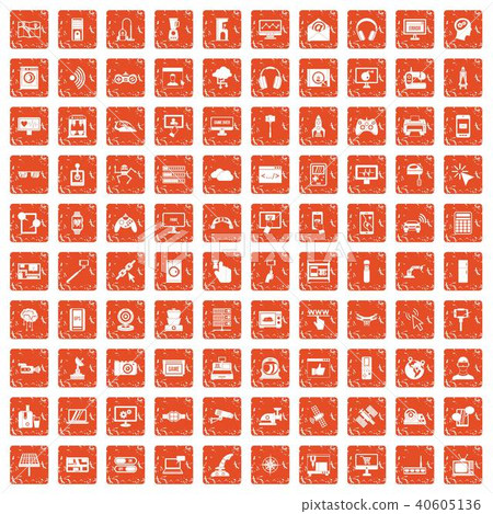 100 software icons set grunge orange 40605136