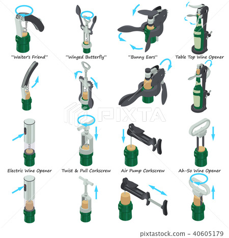 Corkscrew types icons set, isometric style Corkscrew types icons set, isometric style 40605179