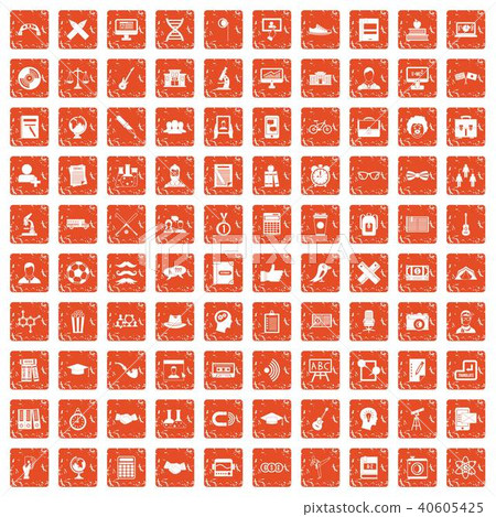100 student icons set grunge orange 100 student icons set grunge orange 40605425