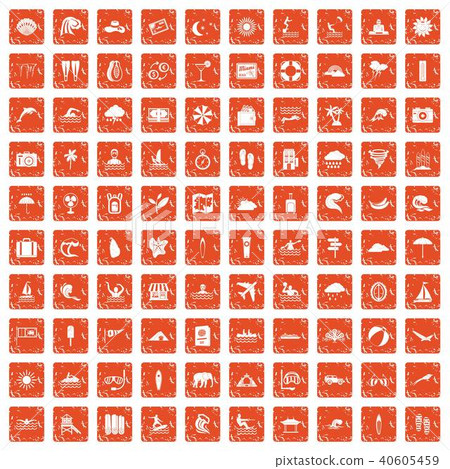 100 surfing icons set grunge orange 100 surfing icons set grunge orange 40605459
