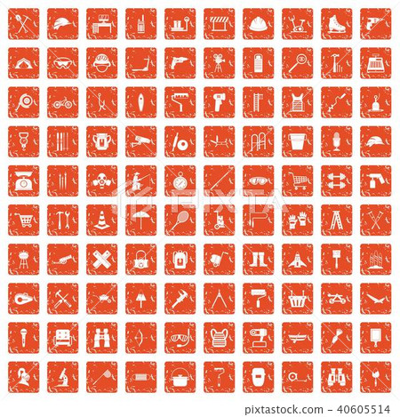 100 tackle icons set grunge orange 40605514