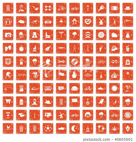100 bicycle icons set grunge orange 100 bicycle icons set grunge orange 40605601