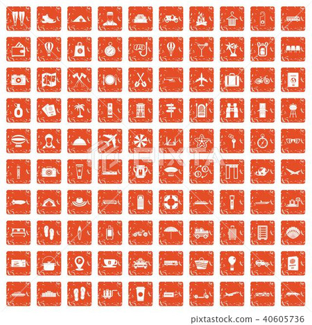 100 travel time icons set grunge orange 40605736