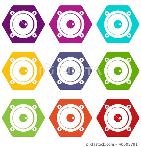 Audio speaker icon set color hexahedron 40605791