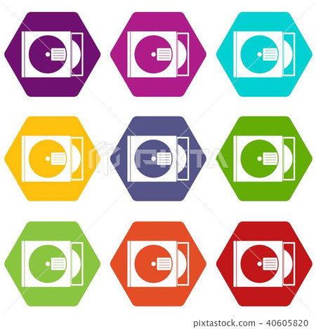 CD box with disc icon set color hexahedron CD box with disc icon set color hexahedron 40605820