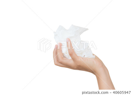 Woman hand holding or picking white tissue paper. 40605947