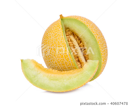 whole and slice of pearl orange melon isolated whole and slice of pearl orange melon isolated 40607478