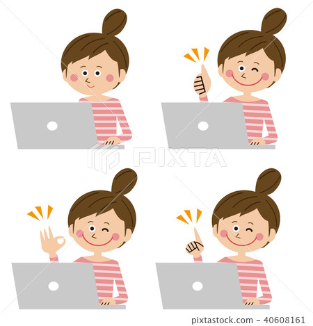 Pop woman PC operation positive - Stock Illustration [40608161] - PIXTA