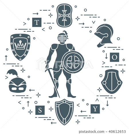 Knight, shields, swords, helmets, cubes Knight, shields, swords, helmets, cubes 40612653