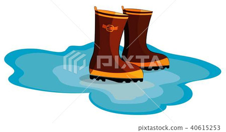 rubber boots in a puddle on a white background rubber boots in a puddle on a white background 40615253