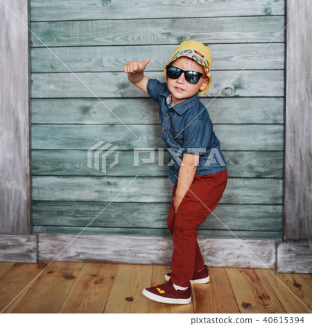 Happy little boy, child in a Panama hat 40615394
