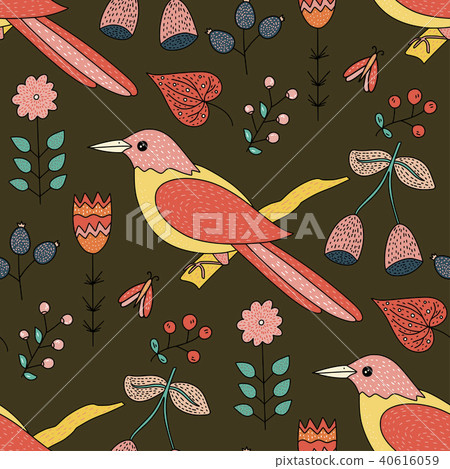 Seamless vector forest pattern with cute color illustrations. 40616059
