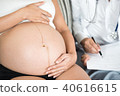 Pregnant woman holding hand on belly with doctor. 40616615