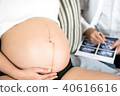 Pregnant woman holding hand on belly and doctor. 40616616