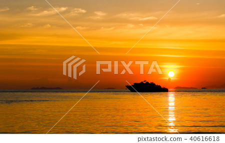 Ferry boat on the sea at sunset background. 40616618