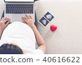 Pregnant woman is shopping online with laptop. 40616622