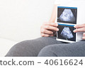 Blurry of happy pregnant woman holding ultrasound. 40616624