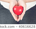 Red heart on pregnant woman hand. 40616628