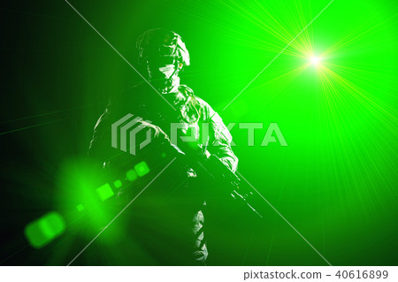 Armed infantryman during night military operation Armed infantryman during night military operation 40616899
