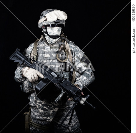 United States marines machine gunner studio shot 40616930