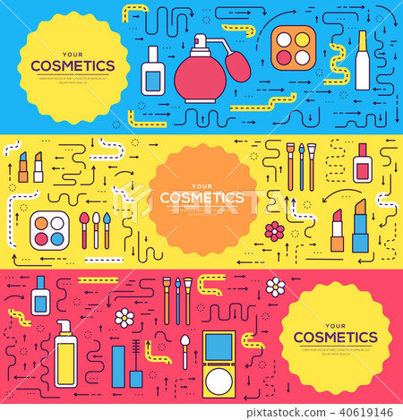 Thin line makeup tools modern illustration concept. Infographic cosmetic equipment for beauty. Icons 40619146