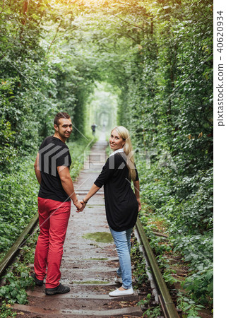 Loving couple on the iron road. Ukraine. 40620934