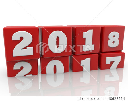 Cubes in red with New year change concept Cubes in red with New year change concept 40622314