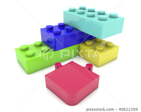 Puzzle piece near toy bricks 40622389