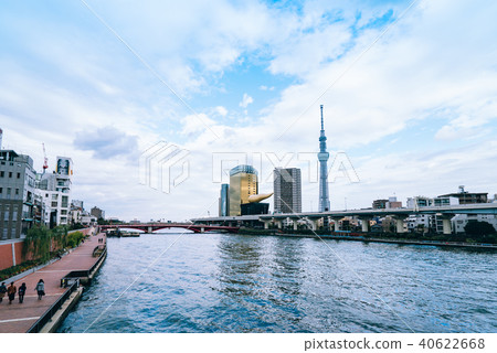 Tokyo skyscraper across the river in Asakusa Tokyo skyscraper across the river in Asakusa 40622668