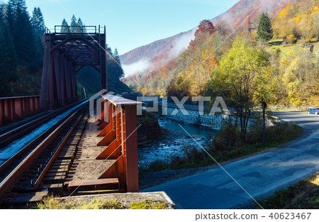 Autumn Carpathian mountains and railroad bridge Autumn Carpathian mountains and railroad bridge 40623467