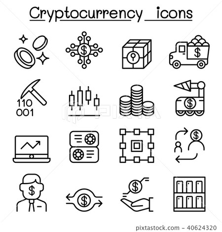 Cryptocurrency icons set in thin line style 40624320