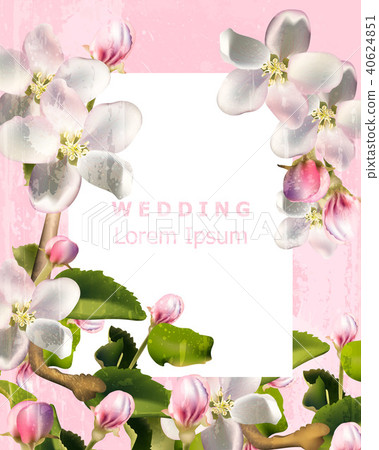 Cherry flowers vintage card Vector. Beautiful 40624851