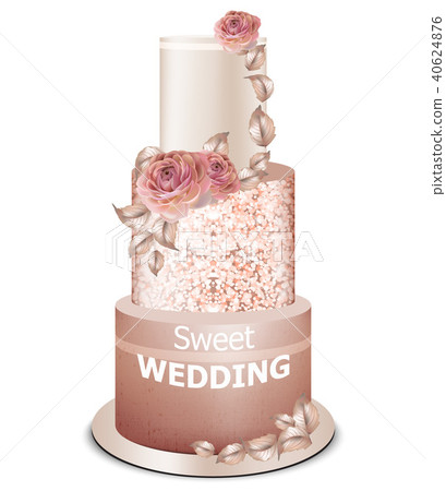 Wedding cake golden decorations and rose flowers Wedding cake golden decorations and rose flowers 40624876