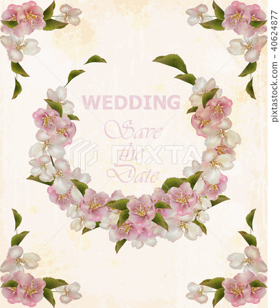 Wedding wreath frame with cherry flowers. Vector 40624877