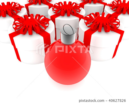 Christmas decoration near round gift boxes in whit Christmas decoration near round gift boxes in whit 40627826
