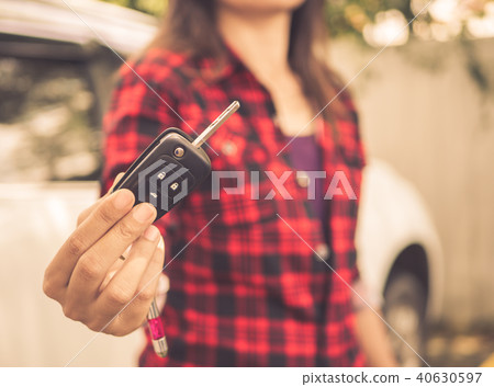 hand holding the remote control car alarm systems hand holding the remote control car alarm systems 40630597