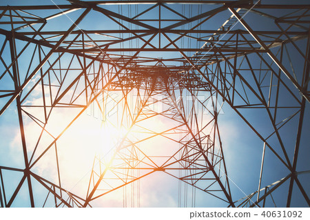high voltage tower with solar energy background 40631092