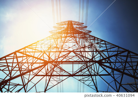 high voltage tower with solar energy background high voltage tower with solar energy background 40631094