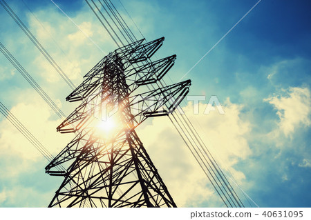 high voltage tower with solar energy background high voltage tower with solar energy background 40631095