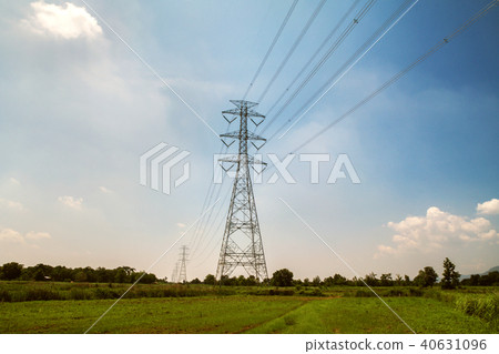 high voltage tower with solar energy background high voltage tower with solar energy background 40631096