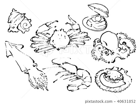 Seafood illustration drawn with a brush Seafood illustration drawn with a brush 40631852