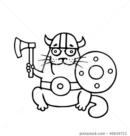 Cat viking with an ax and shield. Vector 40639721