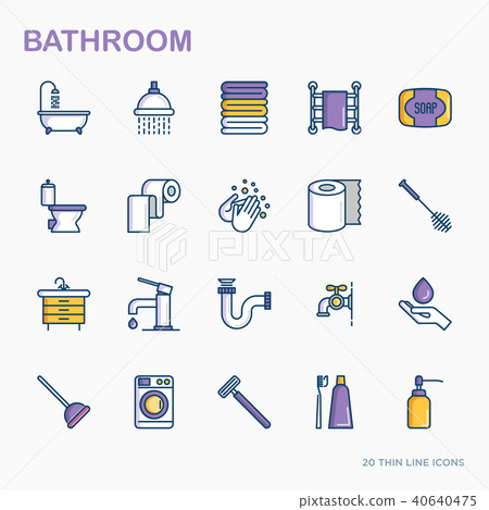 Bathroom equipment thin line icons - Stock Illustration [40640475] - PIXTA