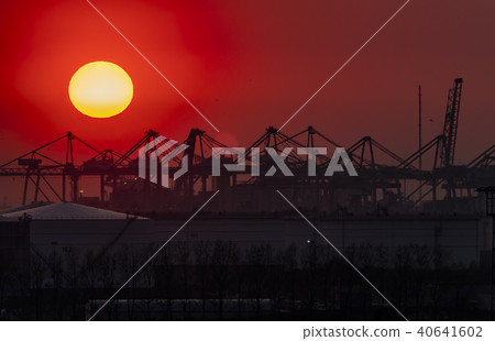 The Rotterdam harbour during sunset - Netherlands 40641602