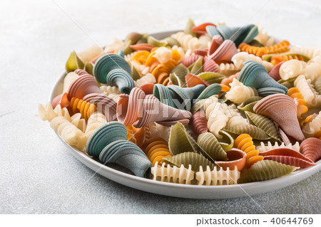 raw spelt flour assorted colorful pasta 40644769