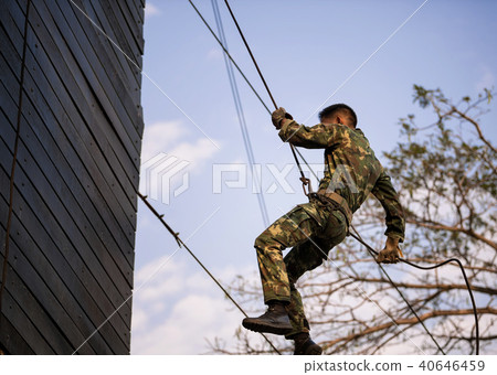 Soldier training rappel with rope. 40646459