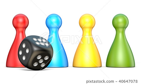 Plastic game figures and one black dice 3D 40647078